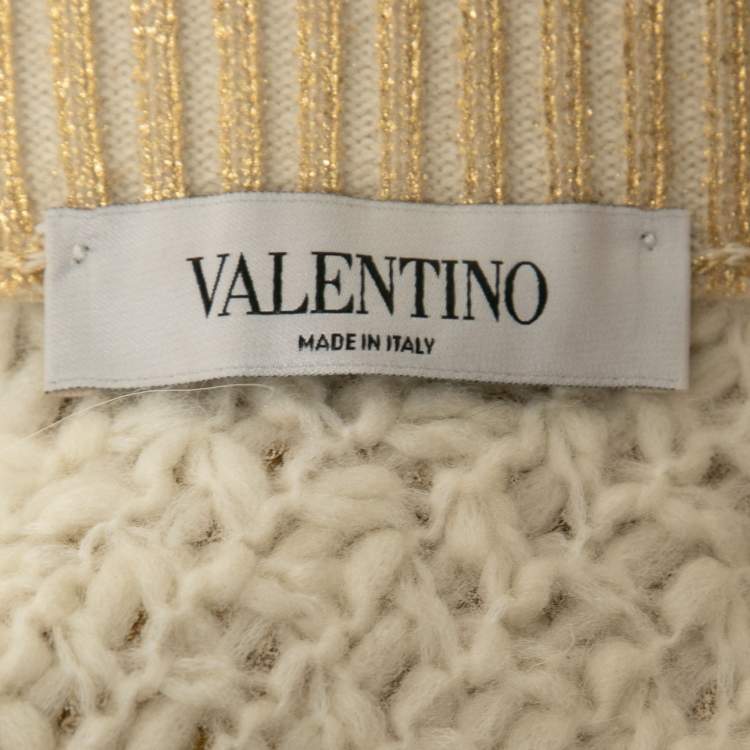 Pre Owned Valentino Gold Coated Wool Knit Skirt M