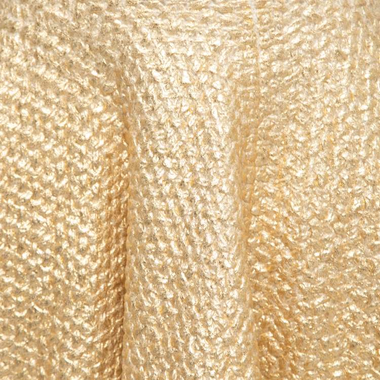 Pre Owned Valentino Gold Coated Wool Knit Skirt M