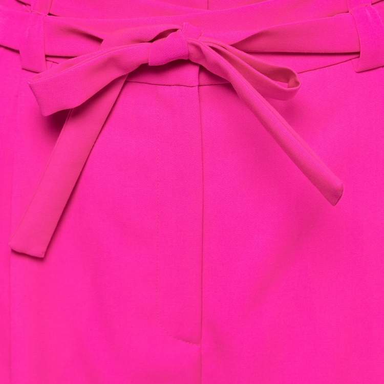 Pre Owned Valentino Neon Pink Wool Pleated Knee-Length Shorts S