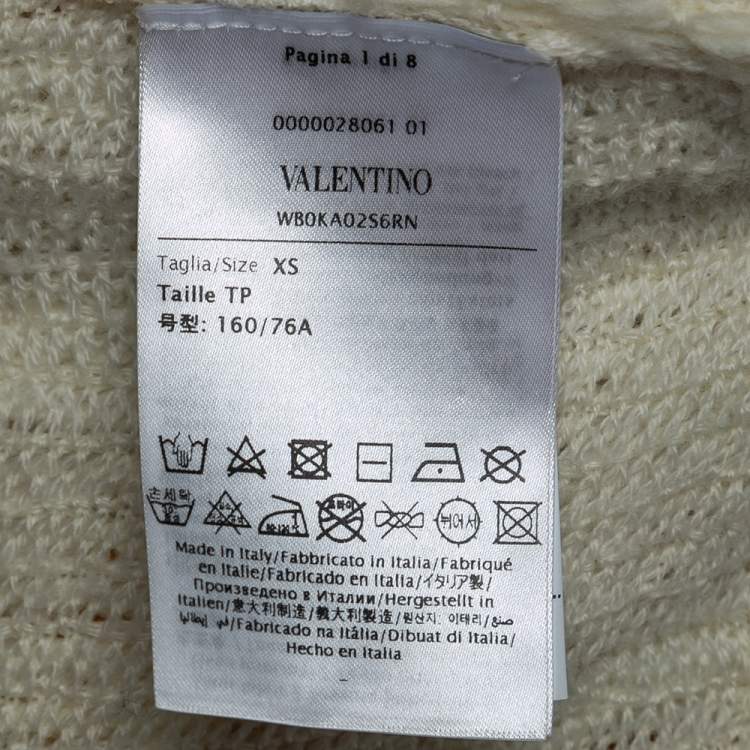 Pre Owned Valentino White & Gold Coated Wool Knit Oversized Cardigan XS