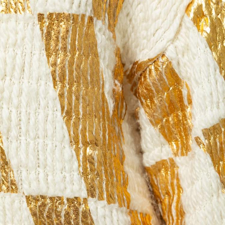 Pre Owned Valentino White & Gold Coated Wool Knit Oversized Cardigan XS