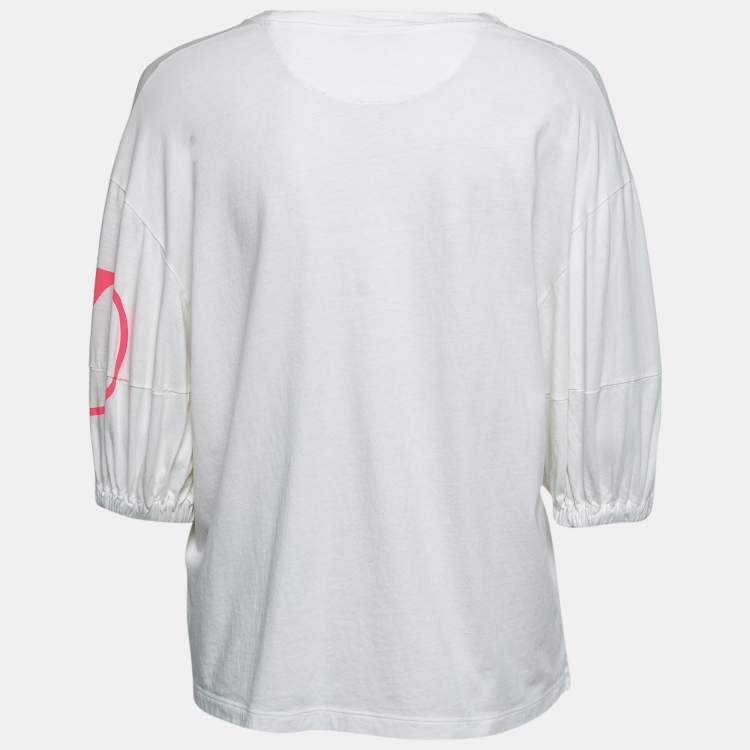 Valentino White Cotton V-Logo Printed Round Neck T-Shirt XS