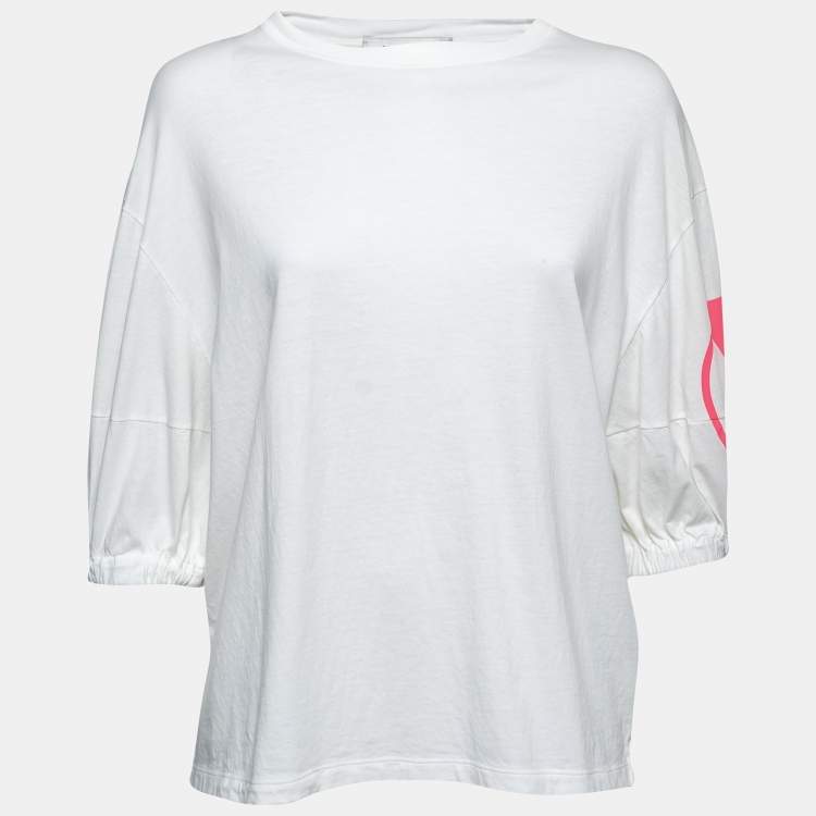Pre Owned Valentino White Cotton V-Logo Printed Round Neck T-Shirt XS
