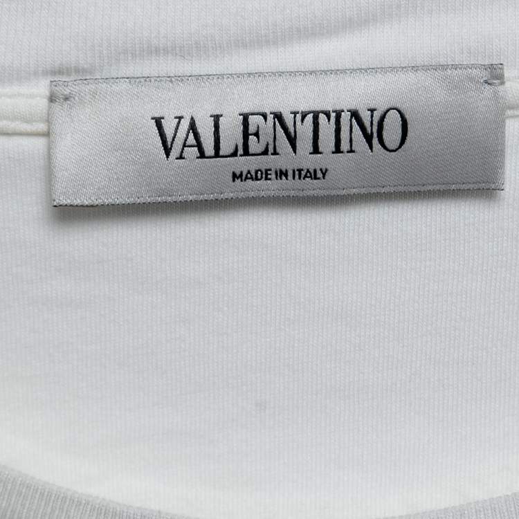 Pre Owned Valentino White Cotton V-Logo Printed Round Neck T-Shirt XS