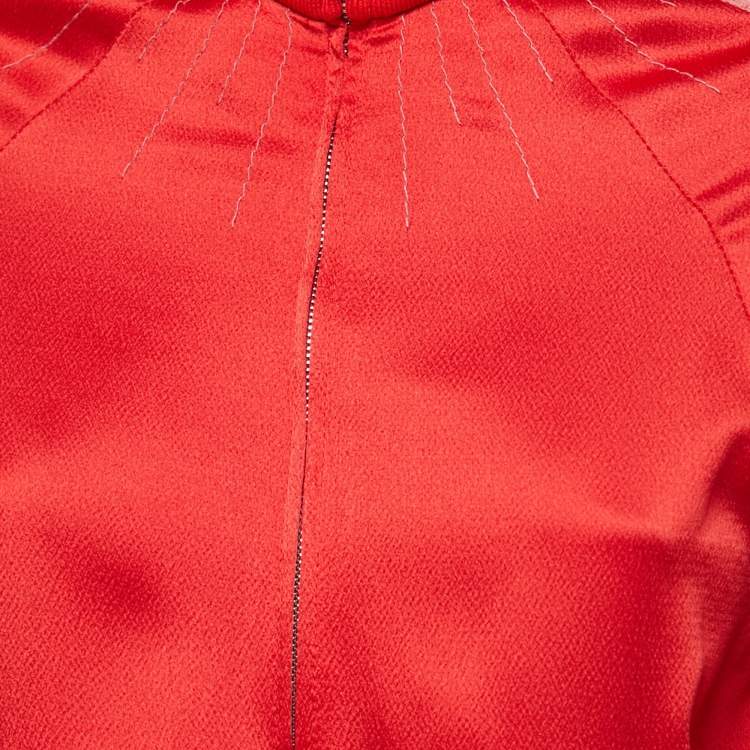 Pre Owned Valentino Red Satin Crepe Pleated Stripe Detail Jumpsuit S