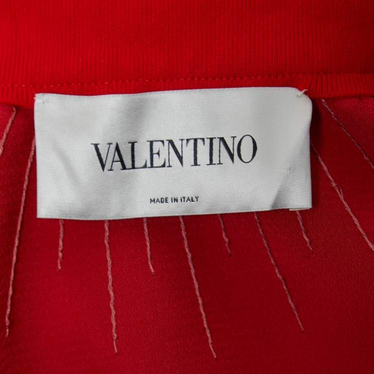 Pre Owned Valentino Red Satin Crepe Pleated Stripe Detail Jumpsuit S