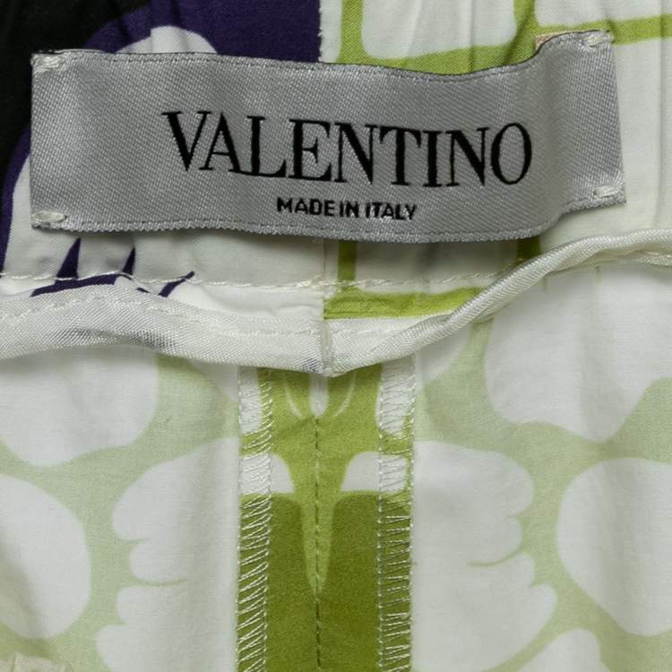 Pre Owned Valentino Lime Green Printed Cotton Drawstring Pants S