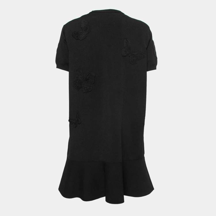 Pre Owned Valentino Black Stretch Knit Butterfly Embellished Mini Dress XL