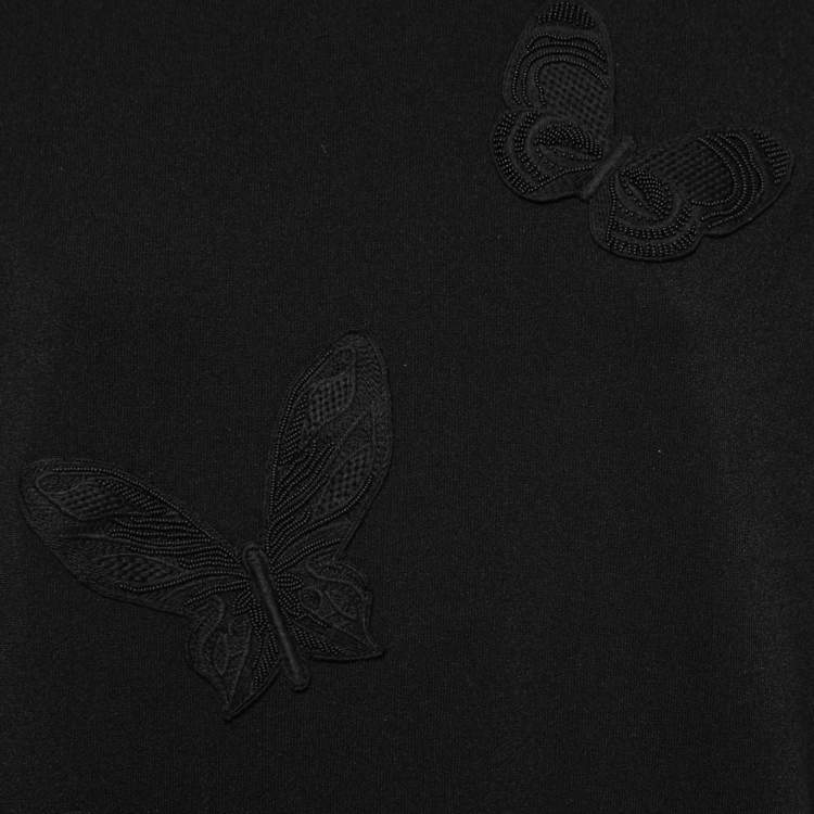 Pre Owned Valentino Black Stretch Knit Butterfly Embellished Mini Dress XL