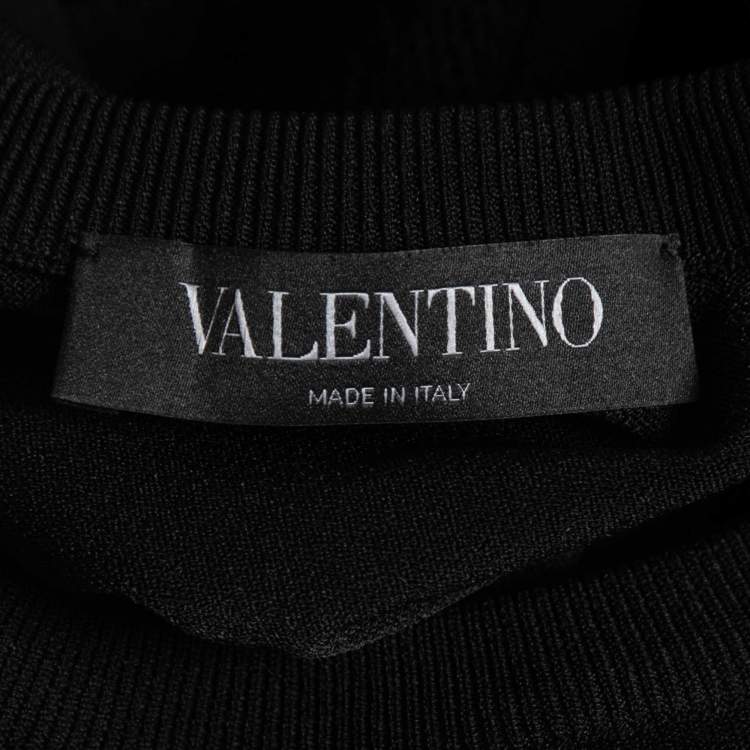 Pre Owned Valentino Black Stretch Knit Butterfly Embellished Mini Dress XL