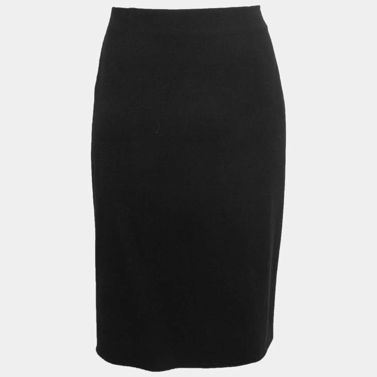 Pre Owned Valentino Black Crepe Wool Buckle Detail A -Line Skirt L