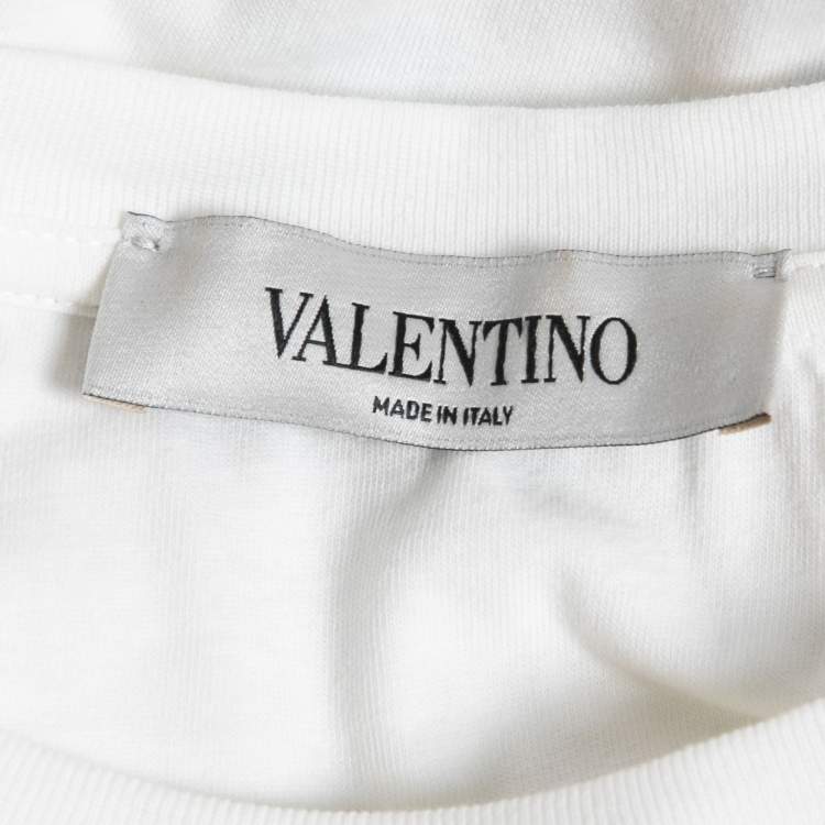 Pre Owned Valentino White Logo Printed Cotton Short Sleeve T-Shirt XS