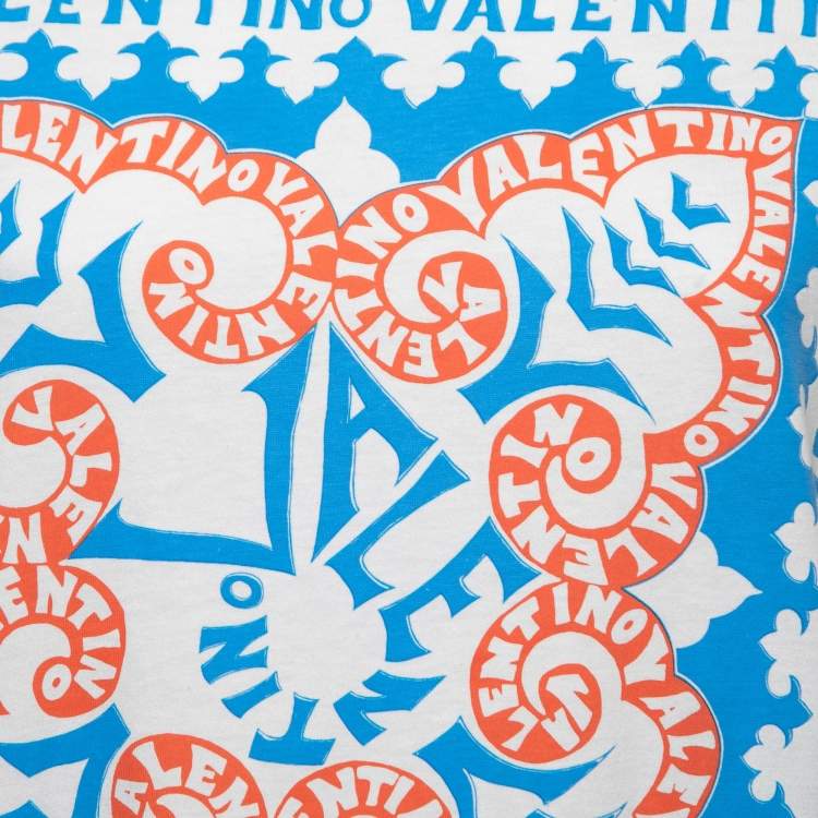 Pre Owned Valentino White Logo Printed Cotton Short Sleeve T-Shirt XS