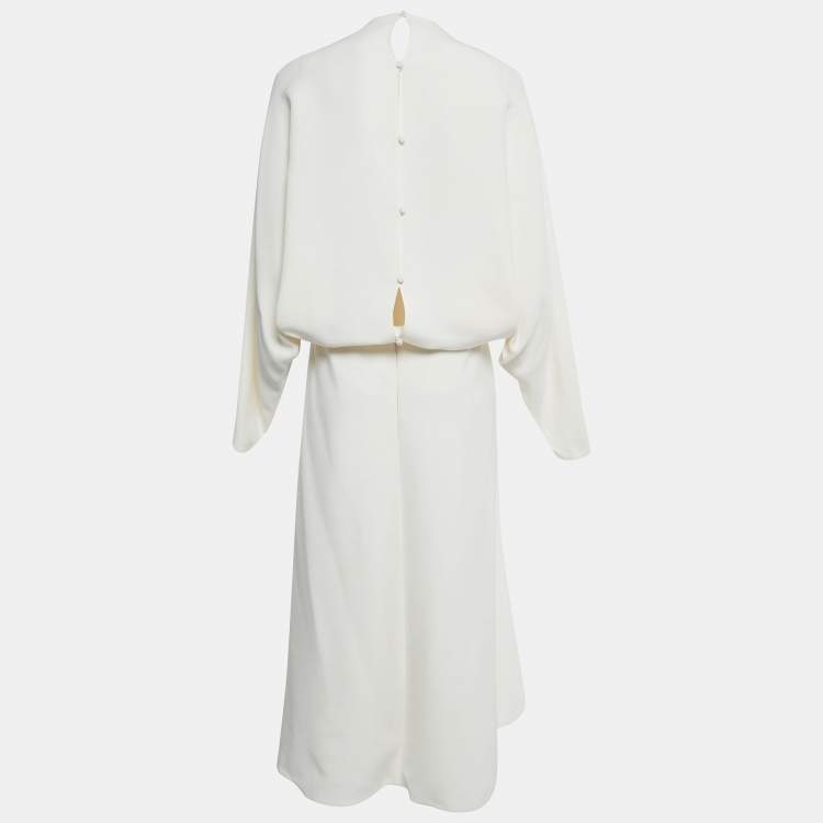 Pre Owned Valentino Cream Scallop Detail Full Sleeve Dress M