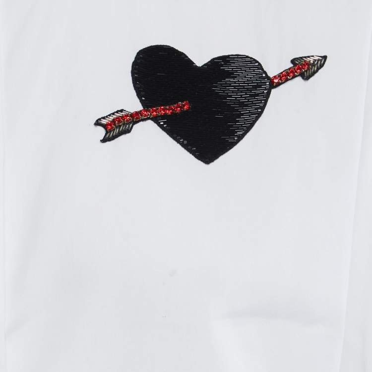 Pre Owned Valentino White Cotton Heart Arrow Appliquè Button Front Shirt S