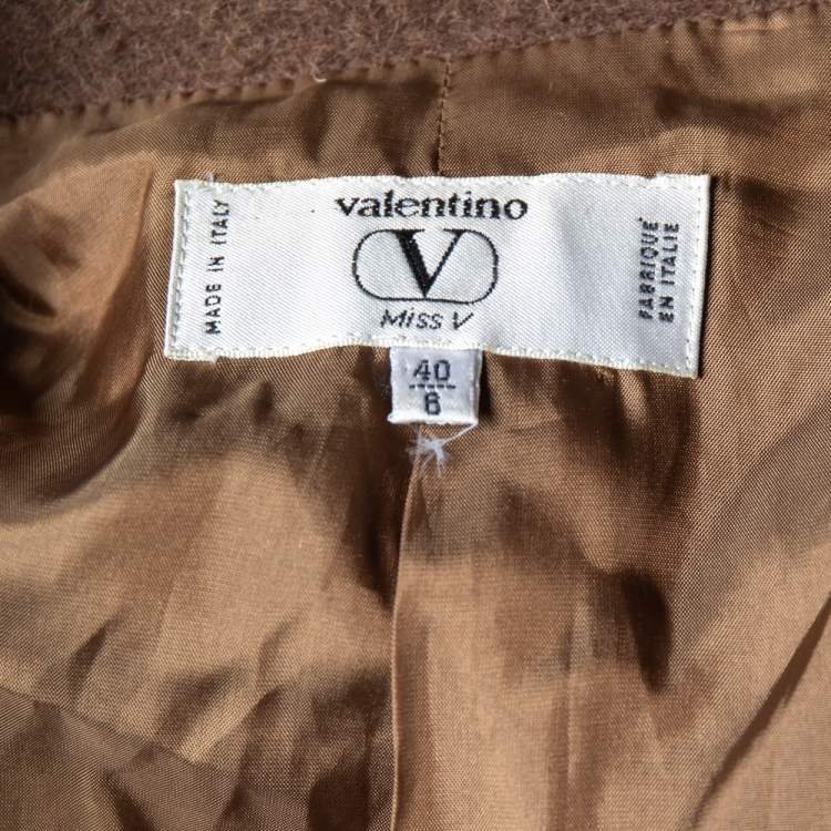 Pre Owned Valentino Miss V Brown Alpaca & Wool Double Breasted Oversized Coat S