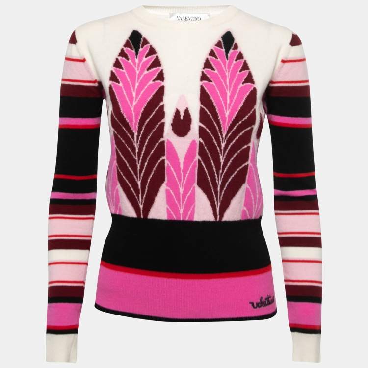 Pre Owned Valentino Fuchsia Pink Intarsia Wool Blend Jumper S