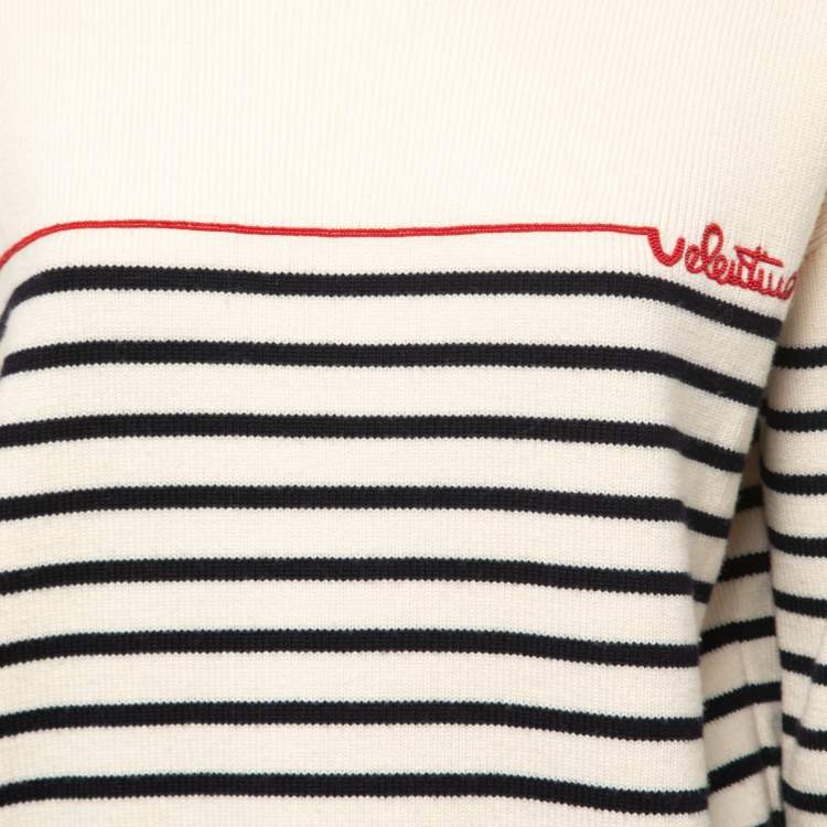 Pre Owned Valentino Cream Wool Stripe Long Sleeve Sweater S