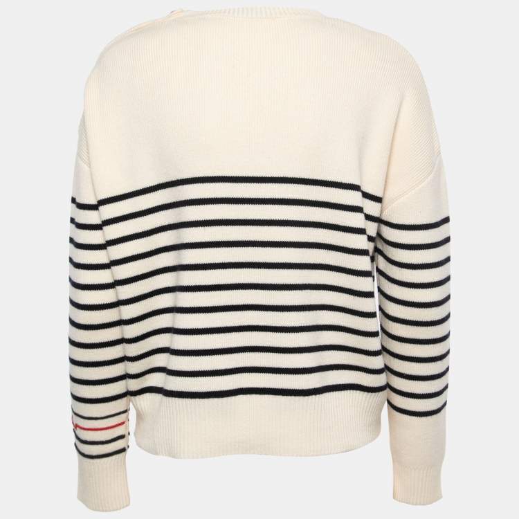 Pre Owned Valentino Cream Wool Stripe Long Sleeve Sweater S