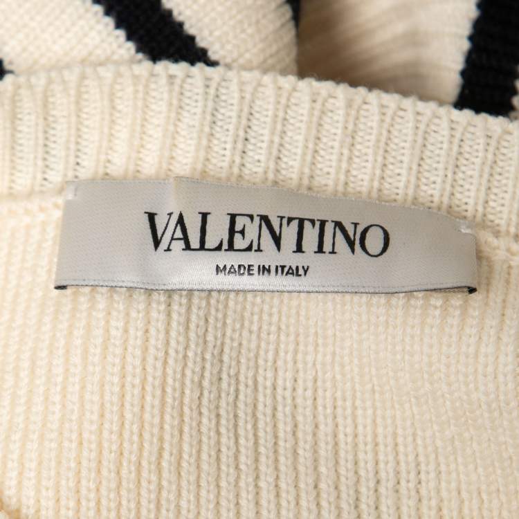 Pre Owned Valentino Cream Wool Stripe Long Sleeve Sweater S