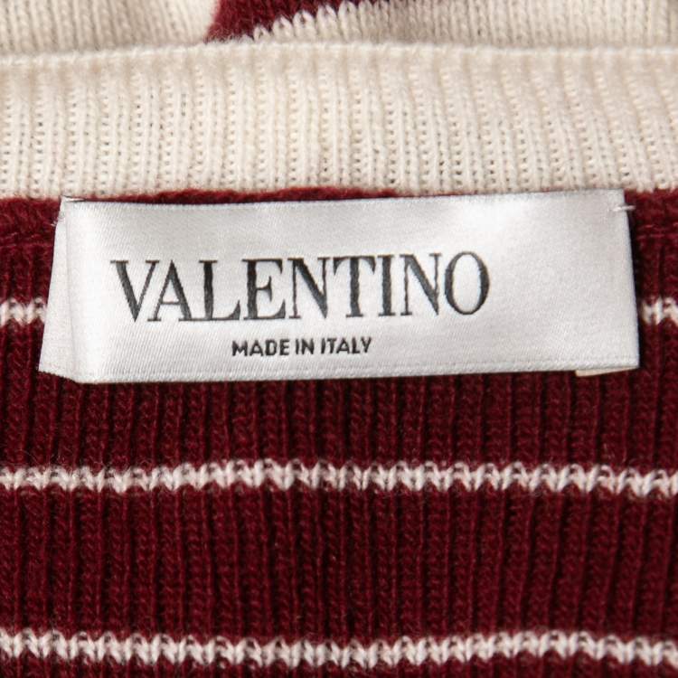 Pre Owned Valentino Burgundy/Cream Wool Blend Striped Sweater S
