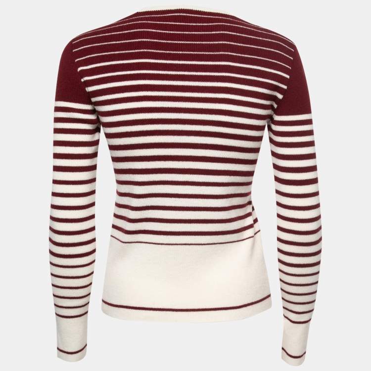Pre Owned Valentino Burgundy/Cream Wool Blend Striped Sweater S