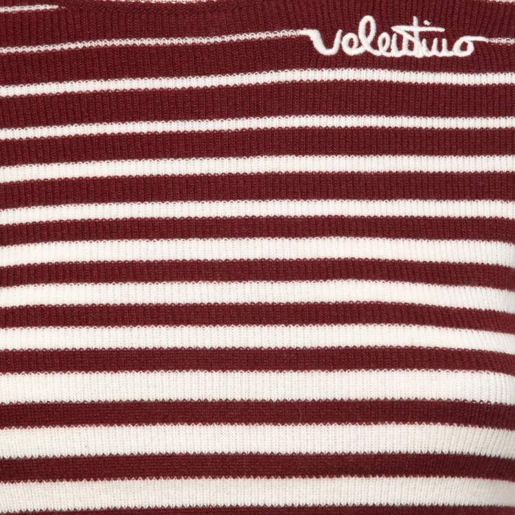 Pre Owned Valentino Burgundy/Cream Wool Blend Striped Sweater S