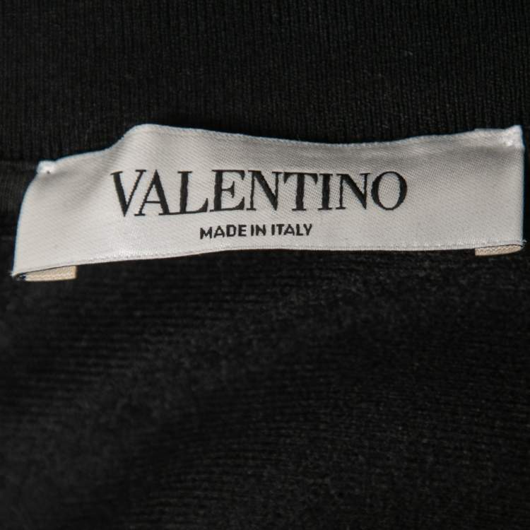 Pre Owned Valentino Black Jersey VLTN Print Pleated Midi Dress M