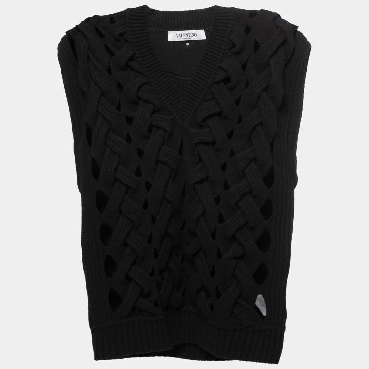 Pre Owned Valentino Black Wool & Angora Knit Interlaced Vest S