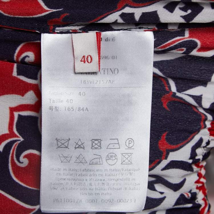 Pre Owned Valentino Red/Blue Manifesto Print Silk Playsuit S