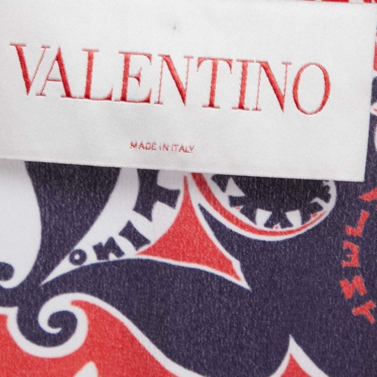Pre Owned Valentino Red/Blue Manifesto Print Silk Playsuit S