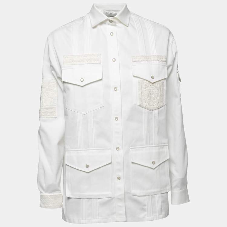 Pre Owned Valentino White Cotton Patched-Pockets Jacket S