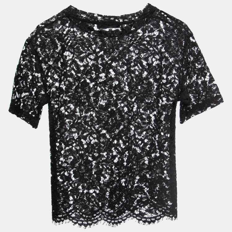 Pre Owned Valentino Black Floral Lace VLTN Print Top S