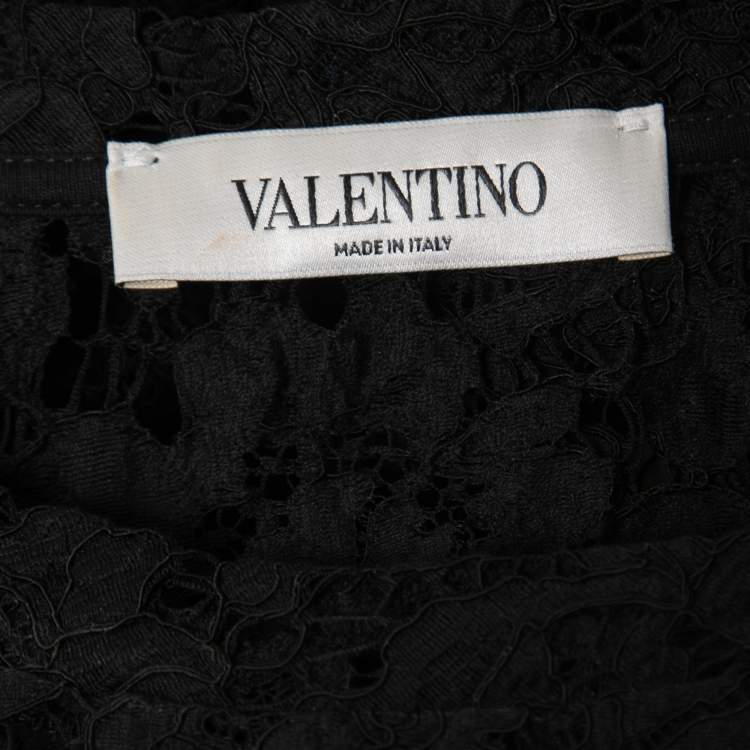 Pre Owned Valentino Black Floral Lace VLTN Print Top S