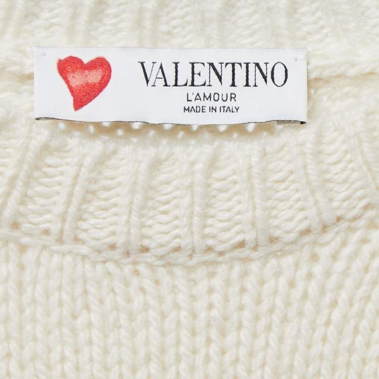 Pre Owned Valentino Cream Cashmere Heart Sweater M