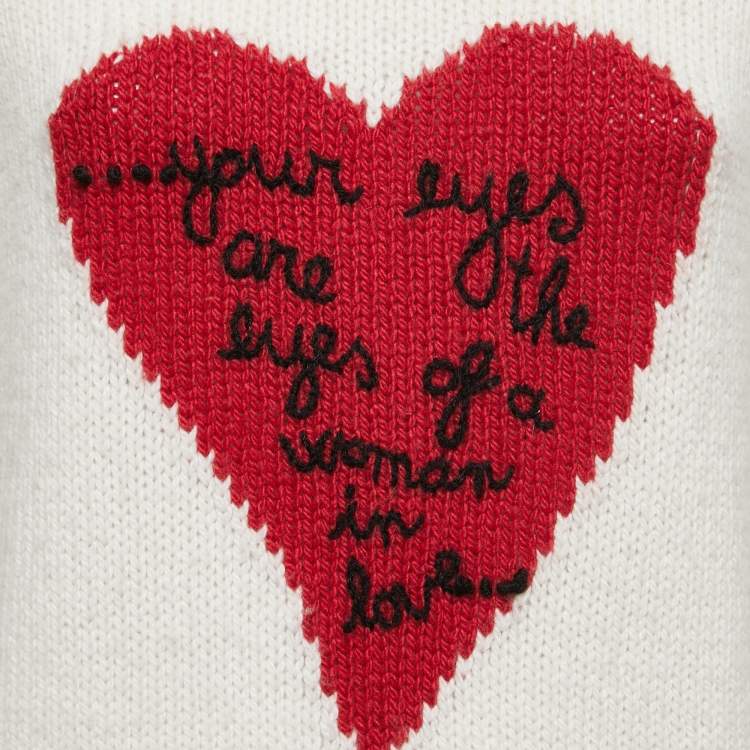 Pre Owned Valentino Cream Cashmere Heart Sweater M