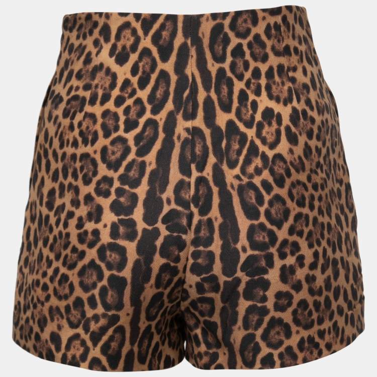 Pre Owned Valentino Brown Animal Print Wool & Silk High Waisted Shorts S