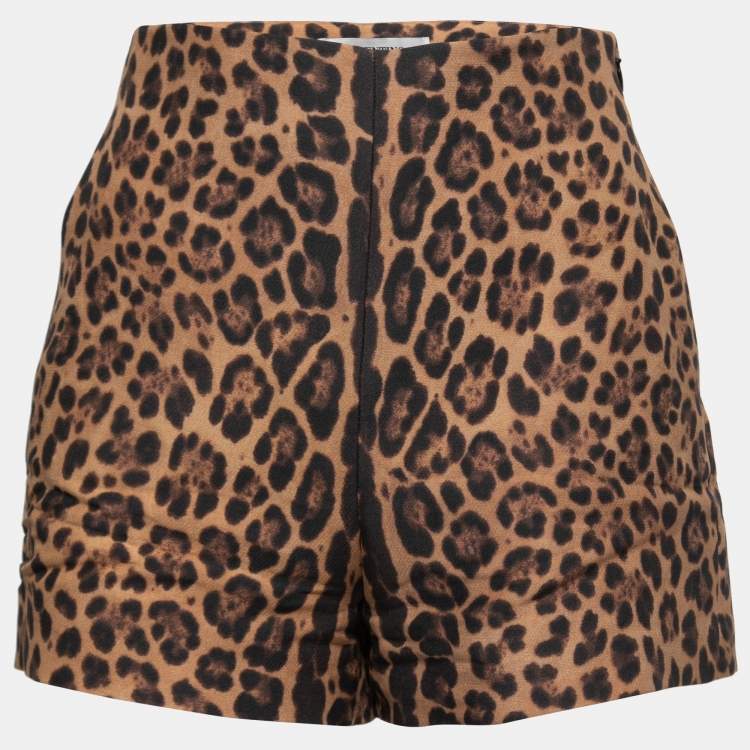 Pre Owned Valentino Brown Animal Print Wool & Silk High Waisted Shorts S