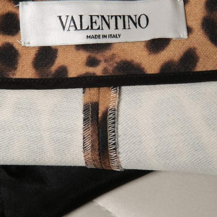 Pre Owned Valentino Brown Animal Print Wool & Silk High Waisted Shorts S
