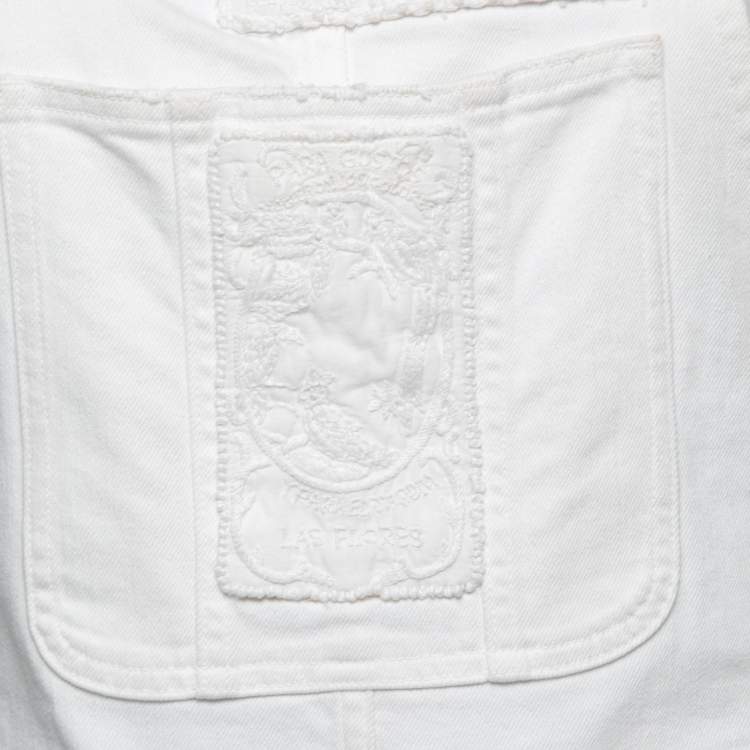 Pre Owned Valentino White Denim Embroidered Overalls S