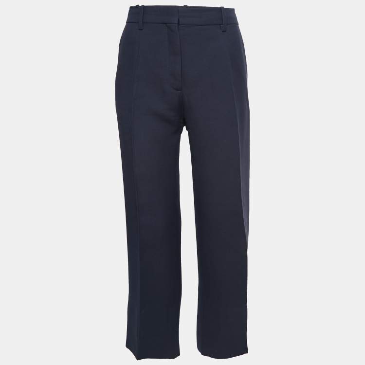 Pre Owned Valentino Navy Blue Crepe Straight-Leg Trousers M