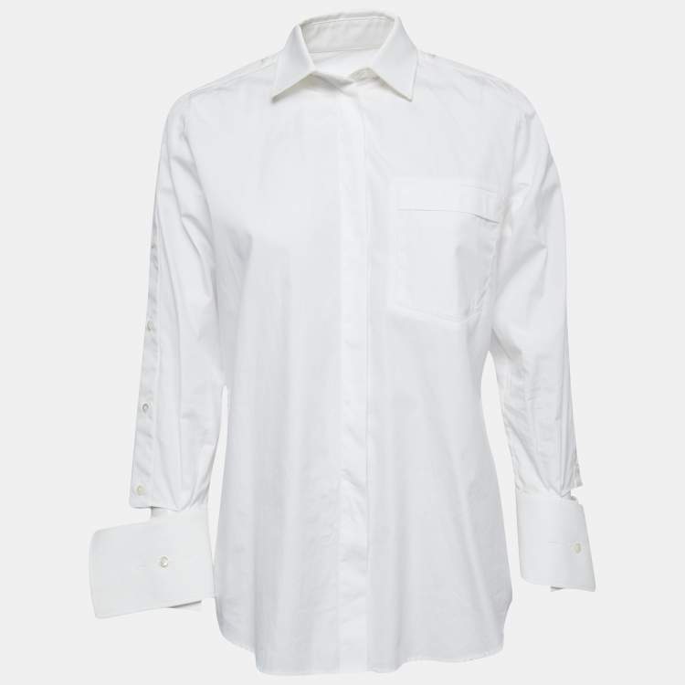 Pre Owned Valentino White Cotton Cut-Out Cuffs Shirt S