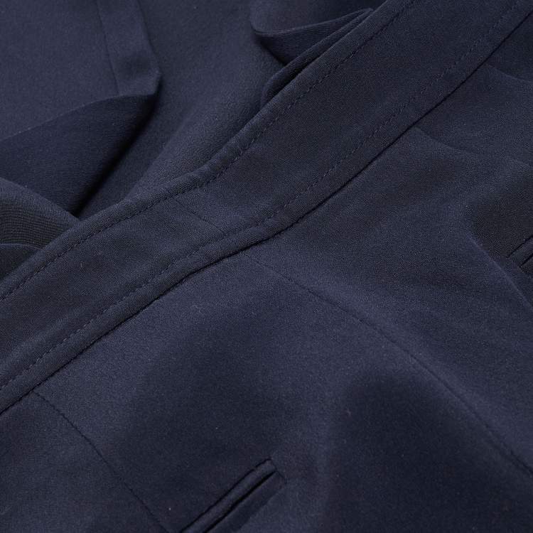Pre Owned Valentino Navy Blue Silk Crepe Wide Leg Trousers M