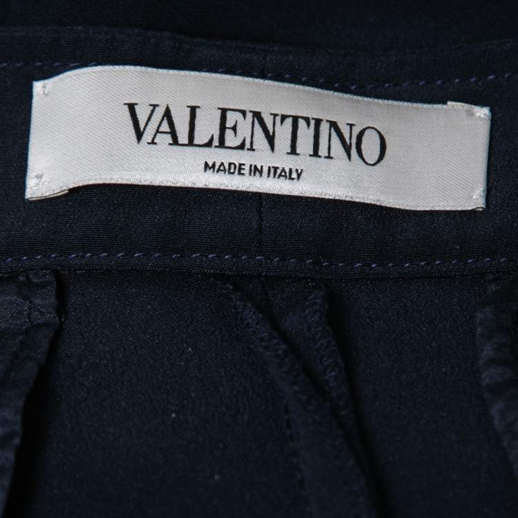 Pre Owned Valentino Navy Blue Silk Crepe Wide Leg Trousers M