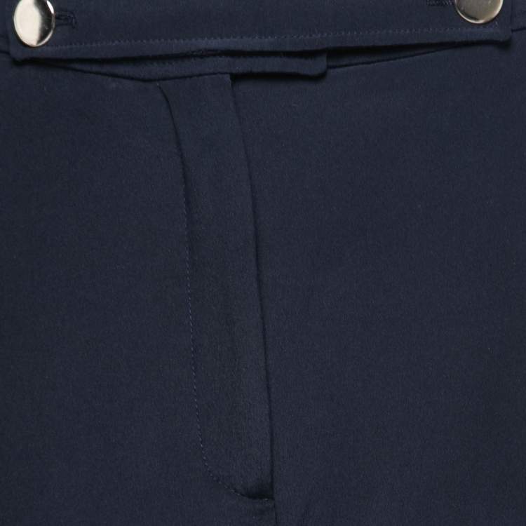 Pre Owned Valentino Navy Blue Silk Crepe Wide Leg Trousers M