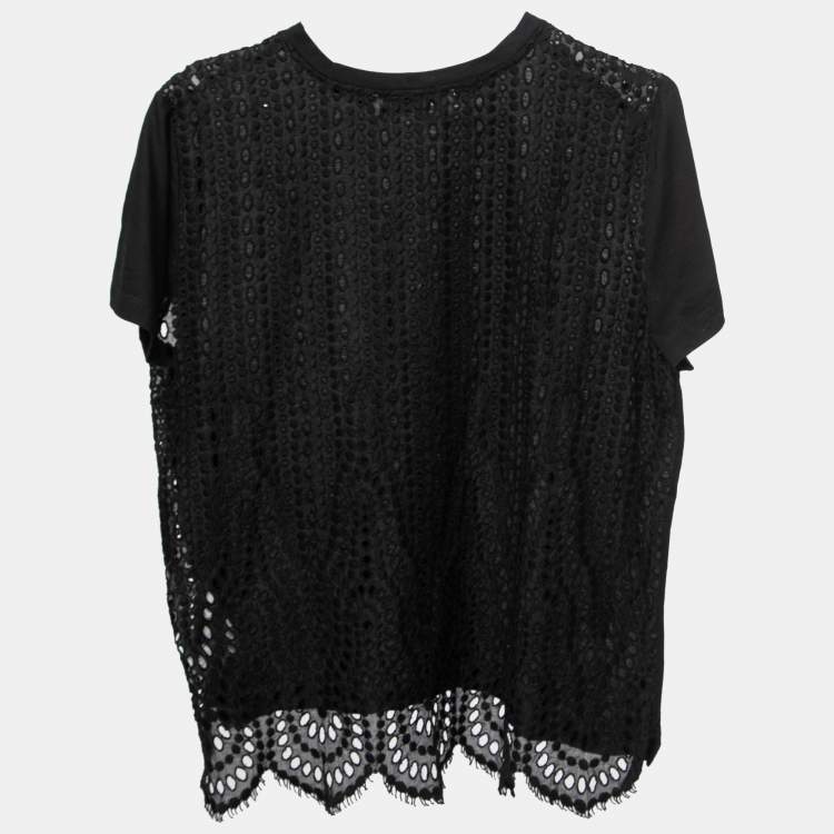 Pre Owned Valentino Black Cotton Embroidered Lace Paneled Top S