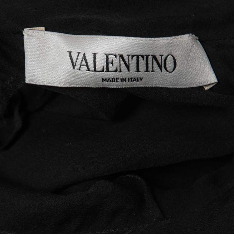 Pre Owned Valentino Black Silk Ostrich Feather Detail Sheer Tie Neck Blouse S