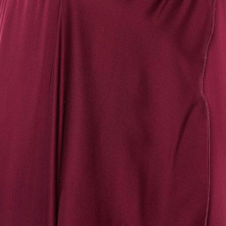 Pre Owned Valentino Burgundy Silk Smocked & Draped Maxi Dress M