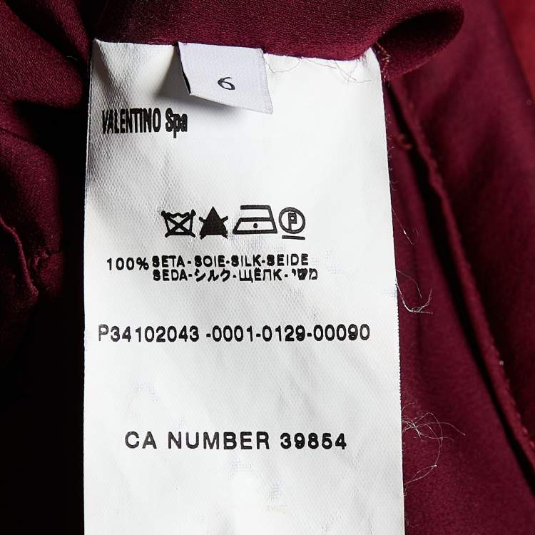 Pre Owned Valentino Burgundy Silk Smocked & Draped Maxi Dress M