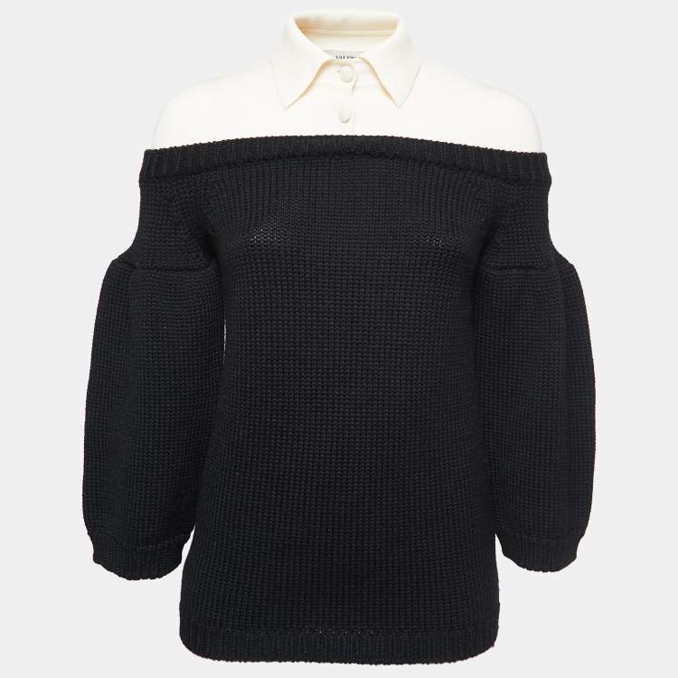 Pre Owned Valentino Black Wool Collared Jumper M